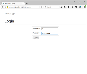 PiControl Login Screen